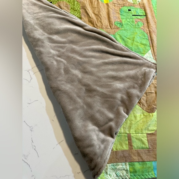 Dinosaur Baby Blanket Quilted Patchwork Fleece Side - Picture 6 of 8